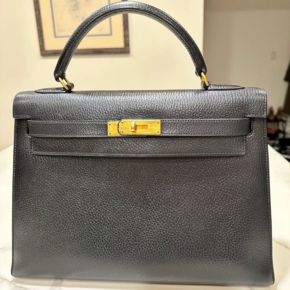 HERMES Kelly 32 Black Ardennes Leather, GHW, Sellier X Circle - Picture 2 of 16